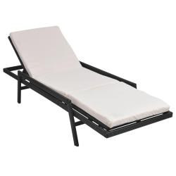 Transat chaise longue bain de soleil lit de jardin terrasse meuble d'ext&eacute;rieur avec coussin r&eacute;sine