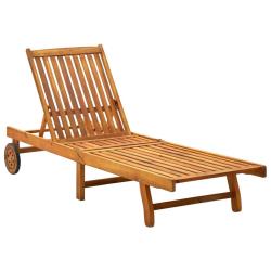 Transat chaise longue bain de soleil lit de jardin terrasse meuble d'ext&eacute;rieur bois d'acacia solide