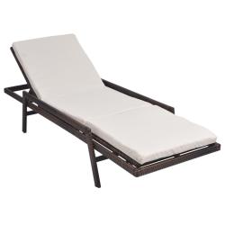 Transat chaise longue bain de soleil lit de jardin terrasse meuble d'ext&eacute;rieur avec coussin r&eacute;sine