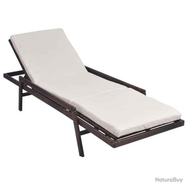 Transat chaise longue bain de soleil lit de jardin terrasse meuble d'extrieur avec coussin rsine