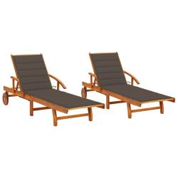Lot de 2 transats chaise longue bain de soleil lit de jardin terrasse meuble d'ext&eacute;rieur avec couss