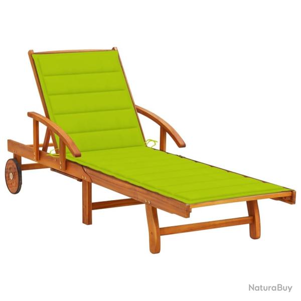 Transat chaise longue bain de soleil lit de jardin terrasse meuble d'ext�rieur avec coussin bois d'