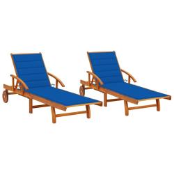 Lot de 2 transats chaise longue bain de soleil lit de jardin terrasse meuble d'ext&eacute;rieur avec couss