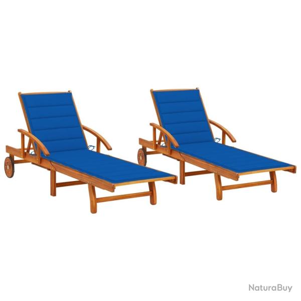 Lot de 2 transats chaise longue bain de soleil lit de jardin terrasse meuble d'ext�rieur avec couss