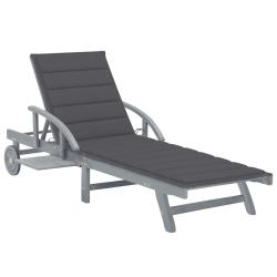 Transat chaise longue bain de soleil lit de jardin terrasse meuble d'ext&eacute;rieur avec coussin bois d'