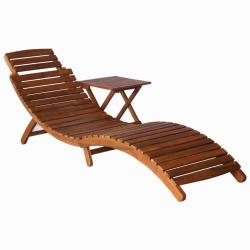 Transat chaise longue bain de soleil lit de jardin terrasse meuble d'ext&eacute;rieur avec table bois d'ac