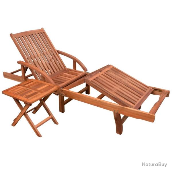 Transat chaise longue bain de soleil lit de jardin terrasse meuble d'ext�rieur avec table bois d'ac