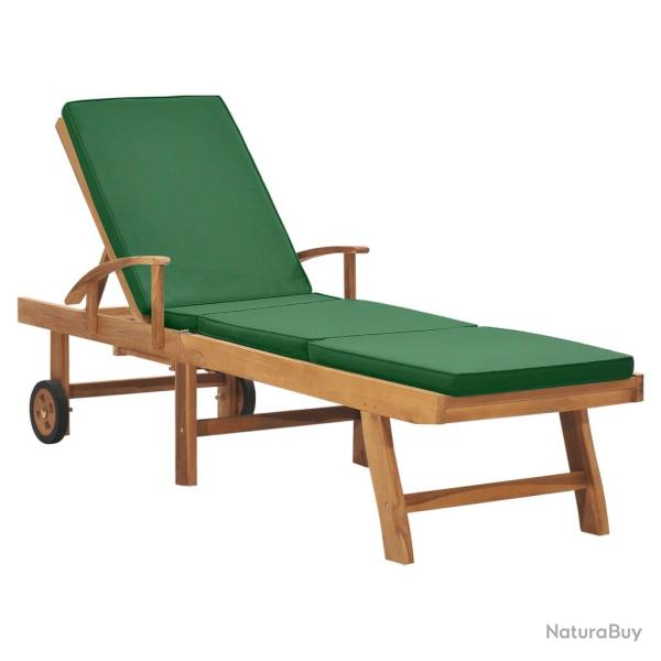 Transat chaise longue bain de soleil lit de jardin terrasse meuble d'ext�rieur avec coussin bois de