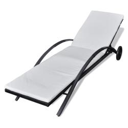 Transat chaise longue bain de soleil lit de jardin terrasse meuble d'ext&eacute;rieur avec coussin et roue