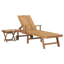 Transat chaise longue bain de soleil lit de jardin terrasse meuble d'ext&eacute;rieur avec table bois de t