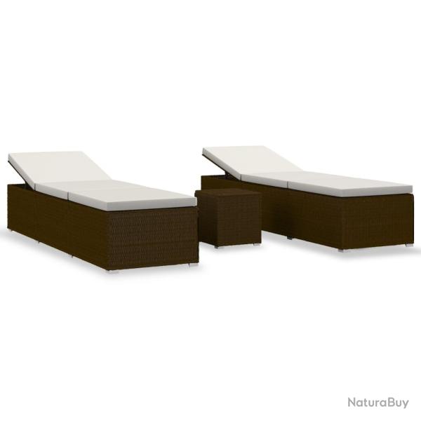 Transat chaise longue bain de soleil lit de jardin terrasse meuble d'ext�rieur table � th� 3pcs r�s