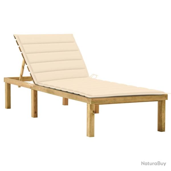 Transat chaise longue bain de soleil lit de jardin terrasse meuble d'ext�rieur avec coussin cr�me b