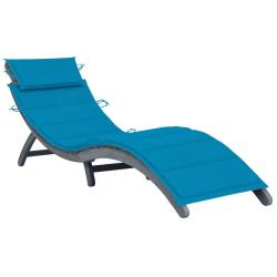 Transat chaise longue bain de soleil lit de jardin terrasse meuble d'ext&eacute;rieur avec coussin gris bo
