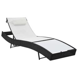 Transat chaise longue bain de soleil lit de jardin terrasse meuble d'ext&eacute;rieur avec oreiller r&eacute;sine