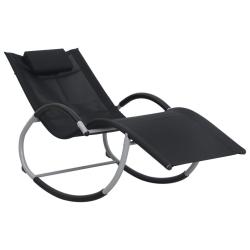 Transat chaise longue bain de soleil lit de jardin terrasse meuble d'ext&eacute;rieur avec oreiller noir t