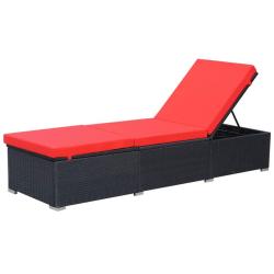 Transat chaise longue bain de soleil lit de jardin terrasse meuble d'ext&eacute;rieur avec coussin r&eacute;sine