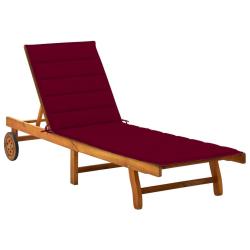 Transat chaise longue bain de soleil lit de jardin terrasse meuble d'ext&eacute;rieur avec coussin bois d'