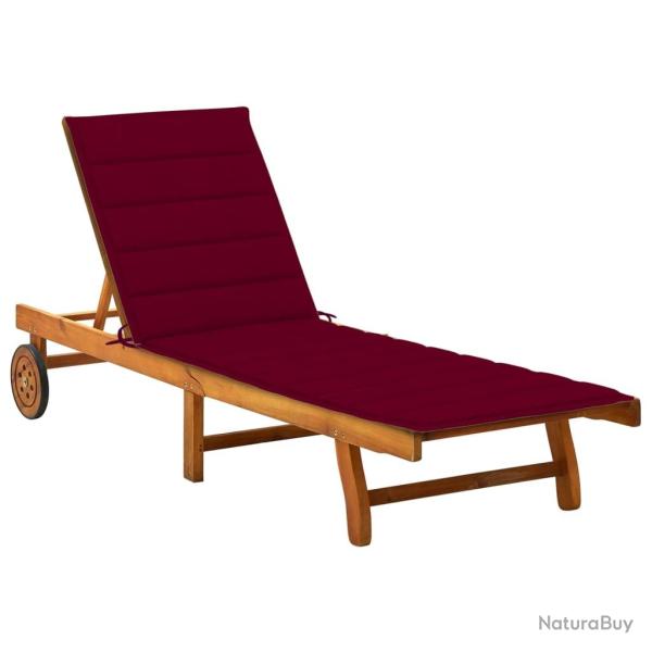 Transat chaise longue bain de soleil lit de jardin terrasse meuble d'extrieur avec coussin bois d'