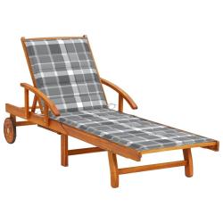 Transat chaise longue bain de soleil lit de jardin terrasse meuble d'ext&eacute;rieur avec coussin bois d'