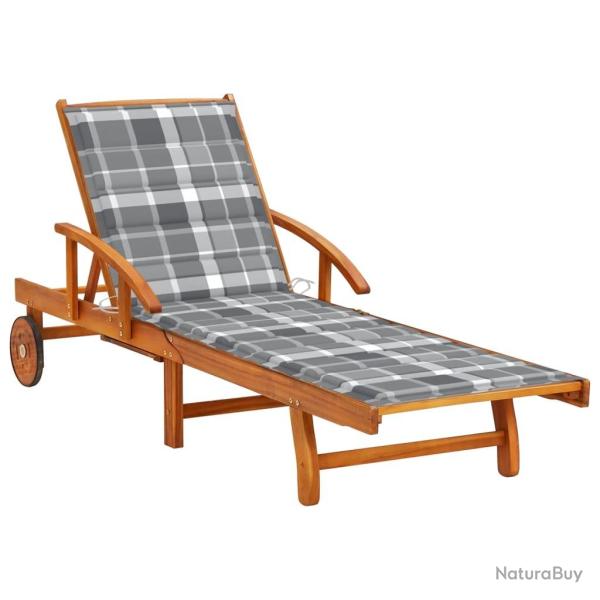 Transat chaise longue bain de soleil lit de jardin terrasse meuble d'ext�rieur avec coussin bois d'