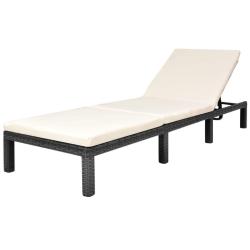 Transat chaise longue bain de soleil lit de jardin terrasse meuble d'ext&eacute;rieur avec coussin r&eacute;sine
