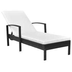 Transat chaise longue bain de soleil lit de jardin terrasse meuble d'ext&eacute;rieur avec coussin r&eacute;sine