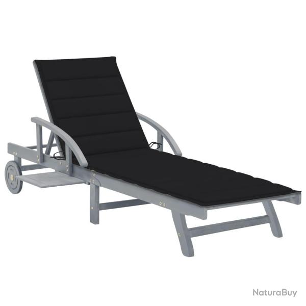 Transat chaise longue bain de soleil lit de jardin terrasse meuble d'extrieur avec coussin bois d'