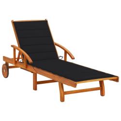 Transat chaise longue bain de soleil lit de jardin terrasse meuble d'ext&eacute;rieur avec coussin bois d'