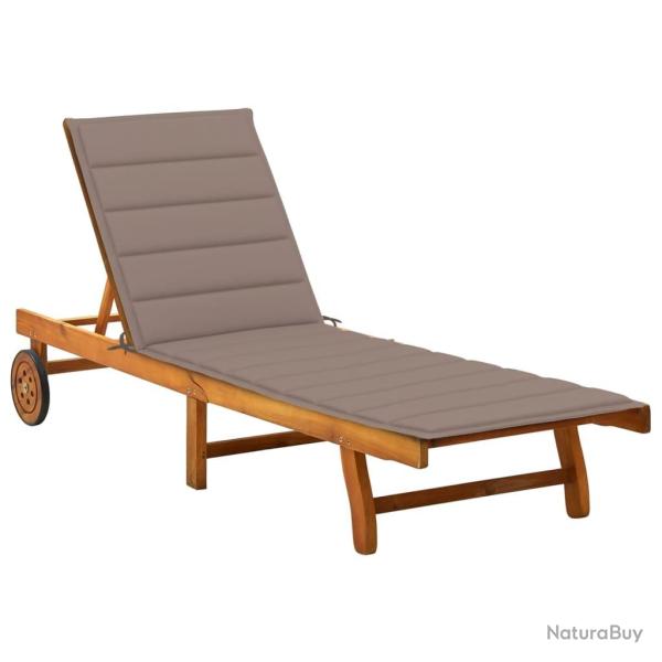 Transat chaise longue bain de soleil lit de jardin terrasse meuble d'ext�rieur avec coussin bois d'