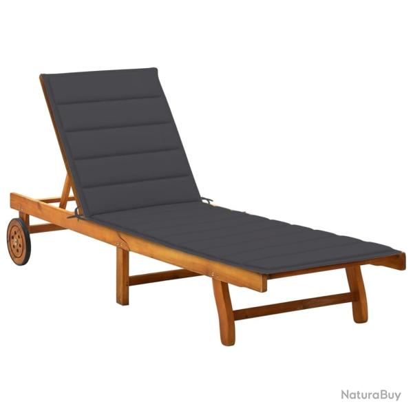 Transat chaise longue bain de soleil lit de jardin terrasse meuble d'extrieur avec coussin bois d'