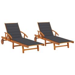 Lot de 2 transats chaise longue bain de soleil lit de jardin terrasse meuble d'ext&eacute;rieur avec couss