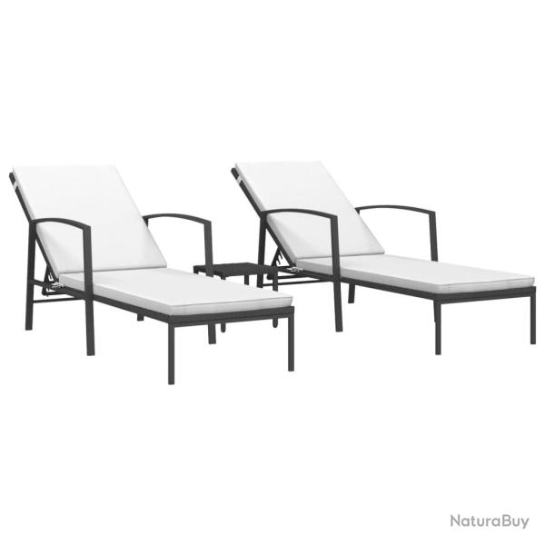 Lot de 2 transats chaise longue bain de soleil lit de jardin terrasse meuble d'ext�rieur avec table