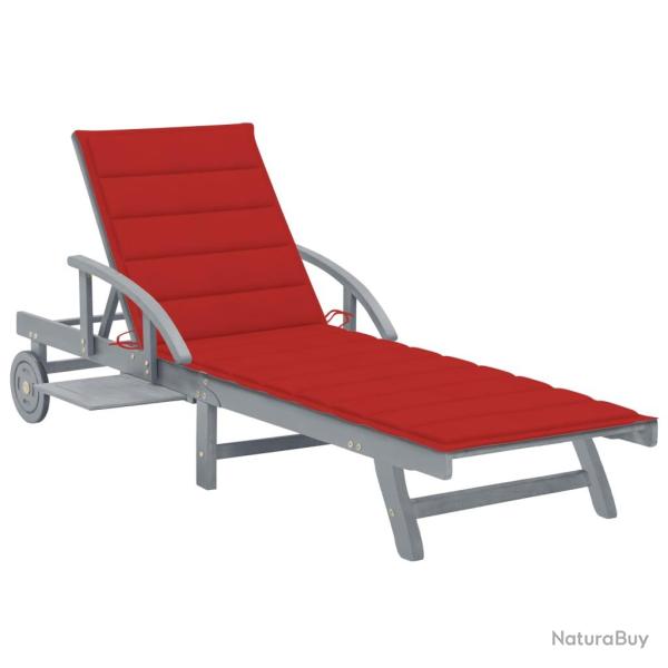 Transat chaise longue bain de soleil lit de jardin terrasse meuble d'ext�rieur avec coussin bois d'