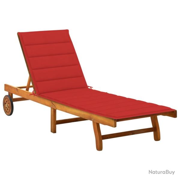 Transat chaise longue bain de soleil lit de jardin terrasse meuble d'ext�rieur avec coussin bois d'