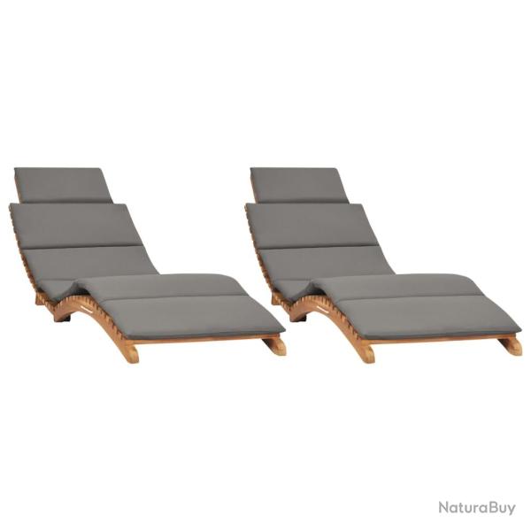 Lot de 2 transats chaise longue bain de soleil lit de jardin terrasse meuble d'extrieur avec couss