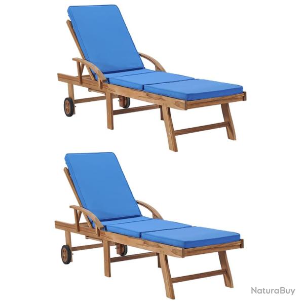 Lot de 2 transats chaise longue bain de soleil lit de jardin terrasse meuble d'extrieur avec couss