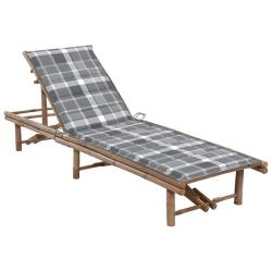 Transat chaise longue bain de soleil lit de jardin terrasse meuble d'ext&eacute;rieur avec coussin bambou