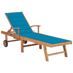 Transat chaise longue bain de soleil lit de jardin terrasse meuble d'ext&eacute;rieur avec coussin bleu bo