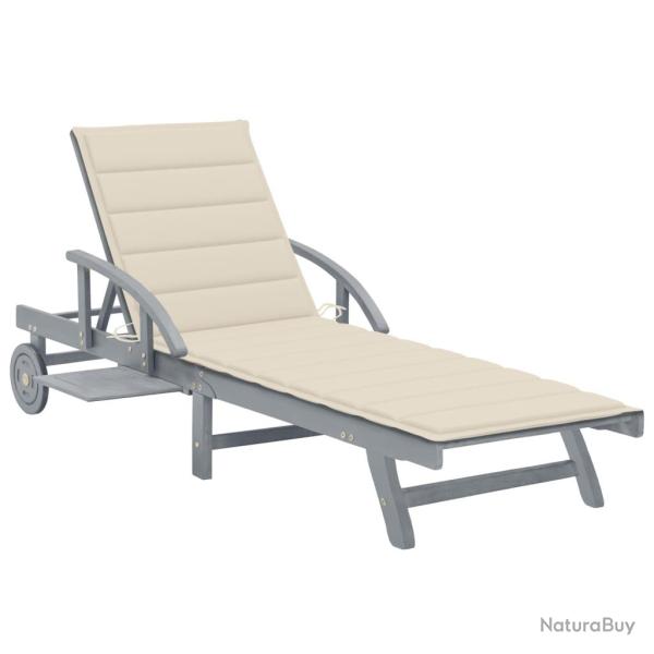 Transat chaise longue bain de soleil lit de jardin terrasse meuble d'ext�rieur avec coussin bois d'