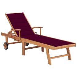 Transat chaise longue bain de soleil lit de jardin terrasse meuble d'ext&eacute;rieur avec coussin rouge b