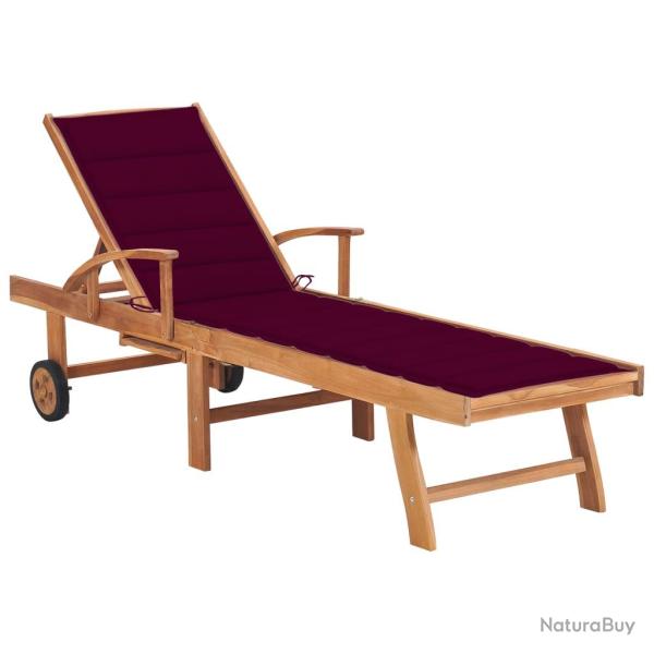 Transat chaise longue bain de soleil lit de jardin terrasse meuble d'ext�rieur avec coussin rouge b