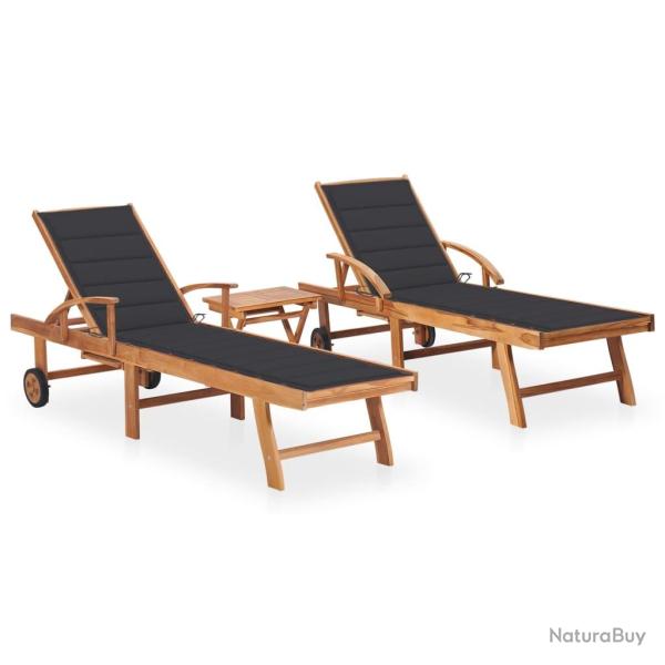 Lot de 2 transats chaise longue bain de soleil lit de jardin terrasse meuble d'ext�rieur avec table