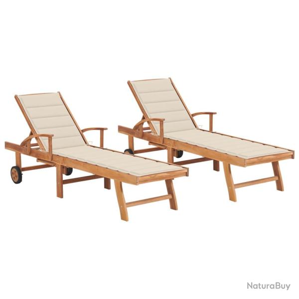 Lot de 2 transats chaise longue bain de soleil lit de jardin terrasse meuble d'ext�rieur avec couss