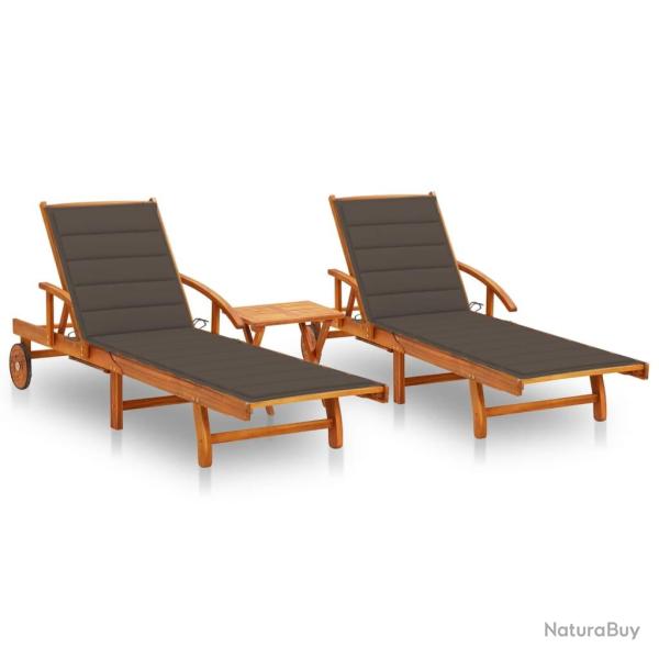 Lot de 2 transats chaise longue bain de soleil lit de jardin terrasse meuble d'ext�rieur avec table