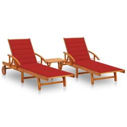 Lot de 2 transats chaise longue bain de soleil lit de jardin terrasse meuble d'ext&eacute;rieur avec table
