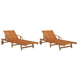 Lot de 2 transats chaise longue bain de soleil lit de jardin terrasse meuble d'ext&eacute;rieur bois d'aca