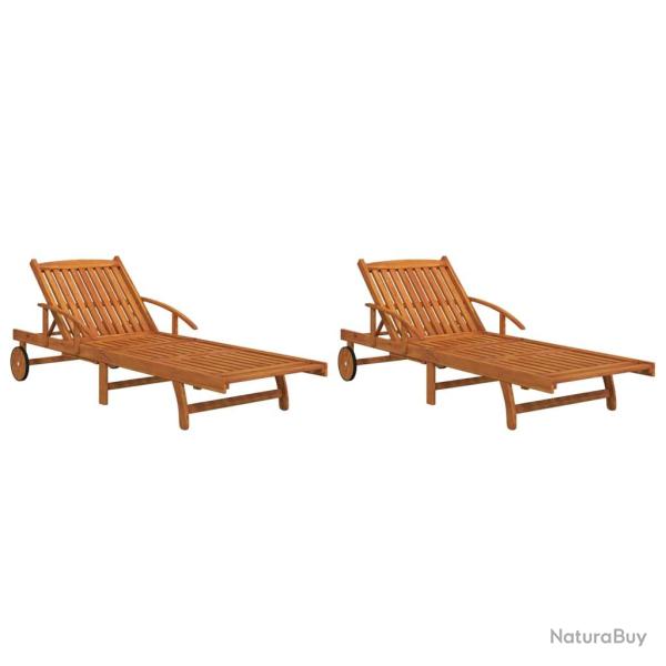Lot de 2 transats chaise longue bain de soleil lit de jardin terrasse meuble d'ext�rieur bois d'aca