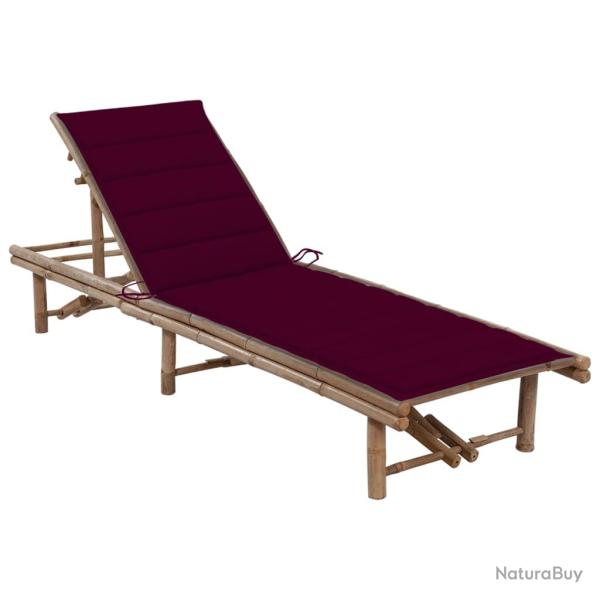 Transat chaise longue bain de soleil lit de jardin terrasse meuble d'extrieur avec coussin bambou