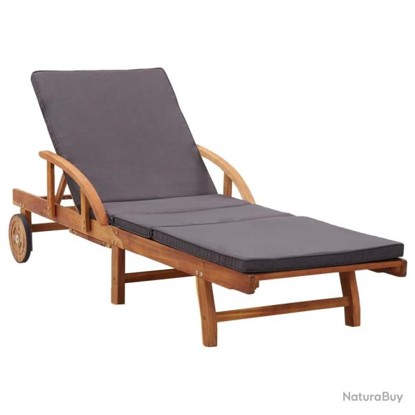 Transat chaise longue bain de soleil lit de jardin terrasse meuble d'extrieur avec coussin bois d'