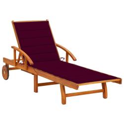 Transat chaise longue bain de soleil lit de jardin terrasse meuble d'ext&eacute;rieur avec coussin bois d'